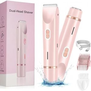 Recortadora eléctrica de doble cabezal, afeitadora 2 en 1 recargable para la zona del bikini, recorte indoloro de vello púbico, facial, axilas y piernas. Apta para todo el cuerpo, portátil e impermeable IPX7.Regalo perfecto para San Valentín.