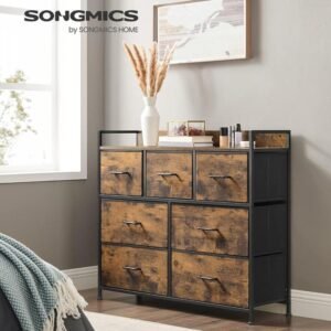 SONGMICS Chest of Drawers – 7-Drawer Fabric Storage Cabinet with Handles & Sturdy Metal Frame for Bedroom